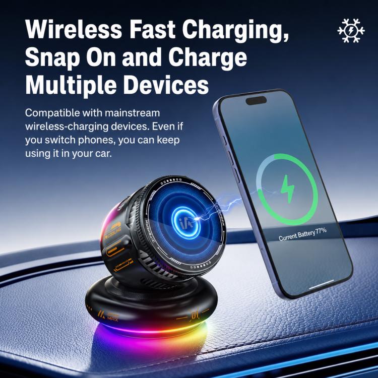 D3 15W Ice Magnetic Cooling RGB Car Mount Wireless Charging Phone Holder(Blue) - Image 9