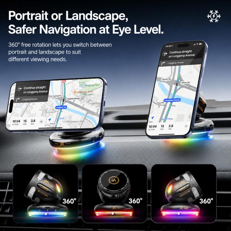 D3 15W Ice Magnetic Cooling RGB Car Mount Wireless Charging Phone Holder(Orange) - Image 12