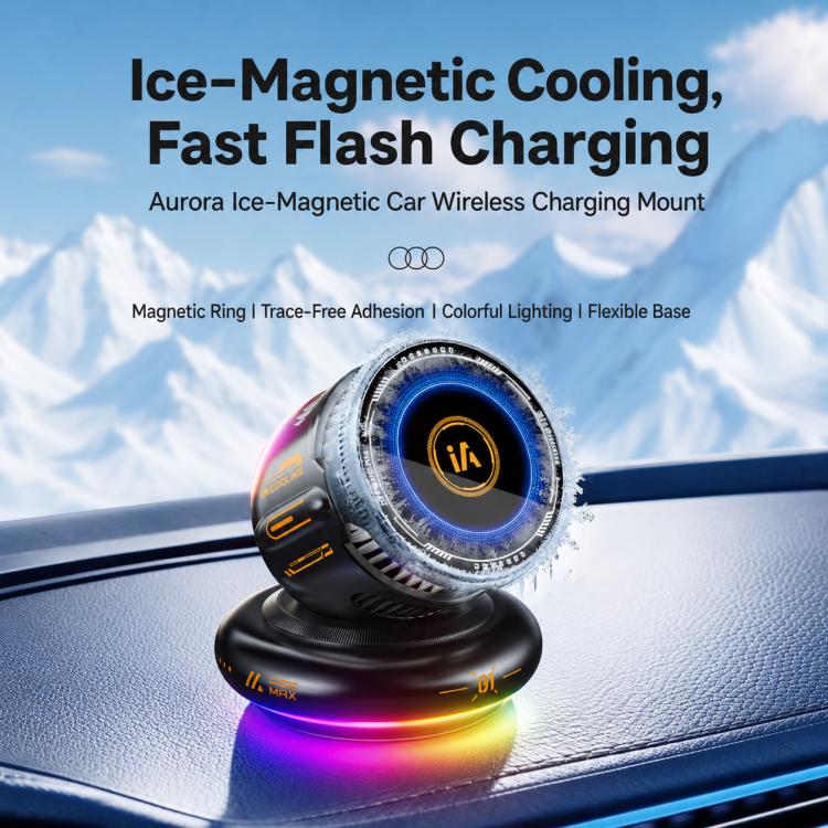 D3 15W Ice Magnetic Cooling RGB Car Mount Wireless Charging Phone Holder(Orange) - Image 2