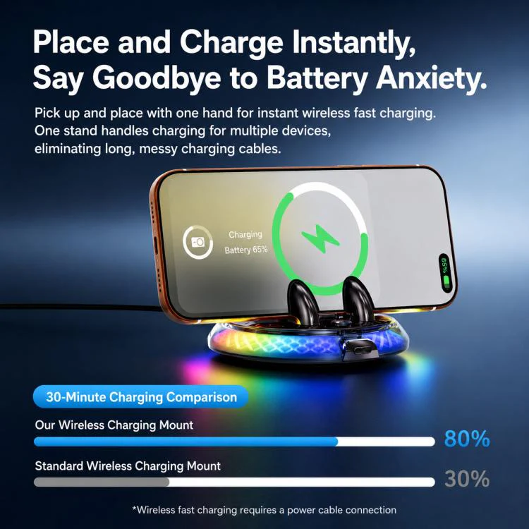 D9 Self-adhesive Rotating Base Car Wireless Charging Phone Holder(Orange) - Image 6