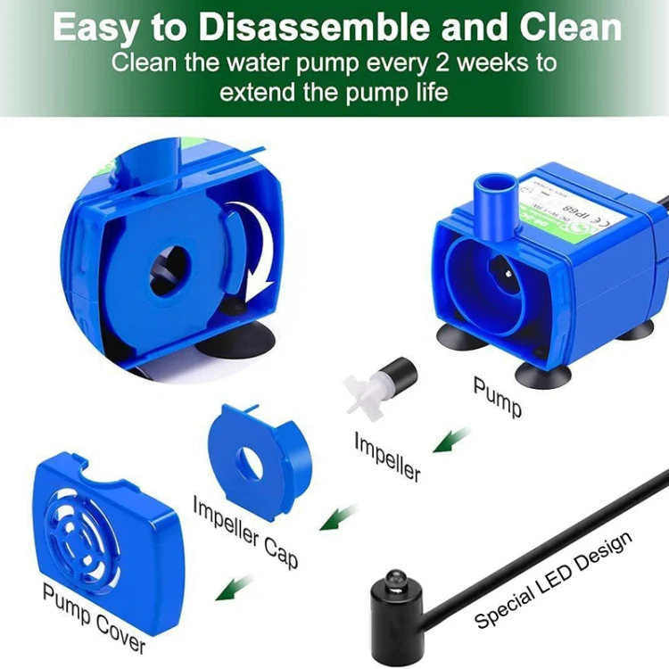 DC USB Pet Water Fountain Pump Cats Water Dispenser Brushless Silent Water Pump, Style: Blue LED Light - Image 4