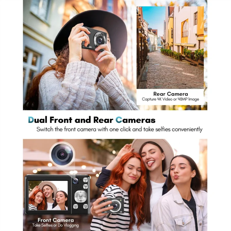 DC308 2.8-Inch 4K HD Front And Rear Dual-Camera 16X Zoom Digital Camera EU Plug(White) - Image 5