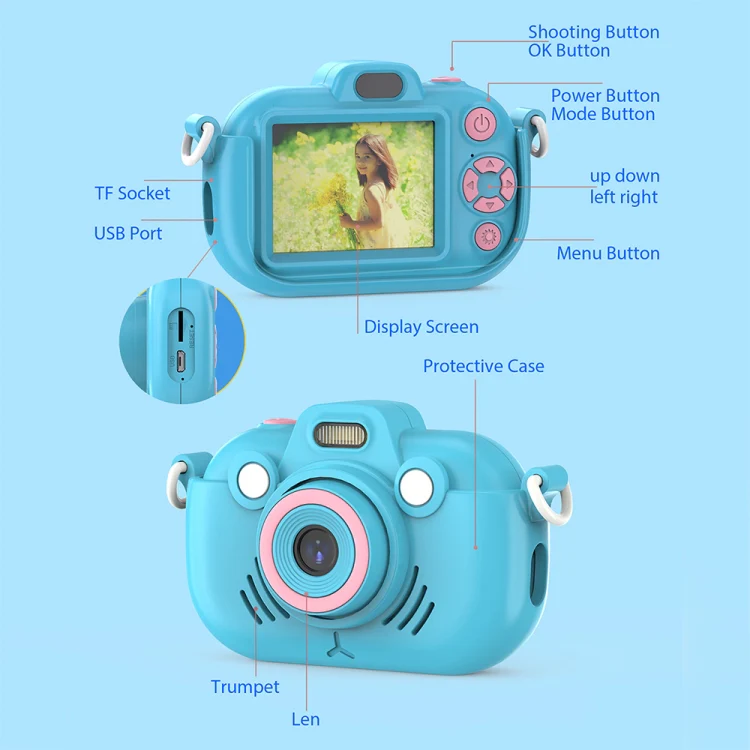 DC502 2.4-Inch 16X Zoom 2.7K Video Recording Children Digital Camera, Color: Blue + 32G(EU Plug) - Image 4