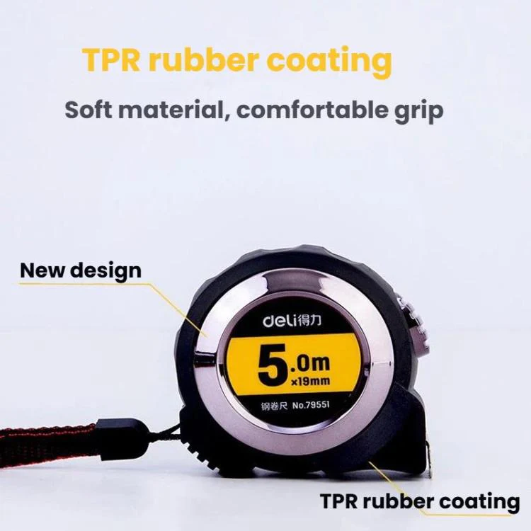 Deli 79551 5m x 19mm Self-Locking Steel Tape Measure TPR Covered Measuring Ruler - Image 3