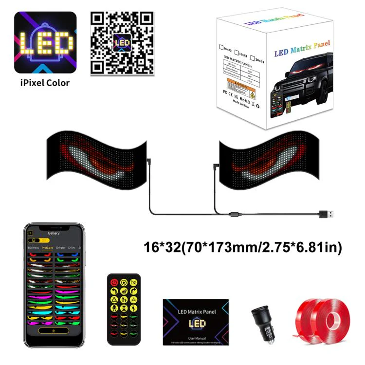 Demon Eye Car Ultra-Thin Waterproof LED Flexible Matrix Display Screen 2pcs 16 x 32 USB set - Image 13