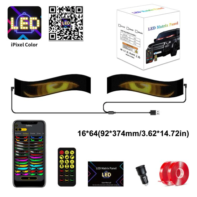 Demon Eye Car Ultra-Thin Waterproof LED Flexible Matrix Display Screen 2pcs 16 x 64 USB set - Image 13