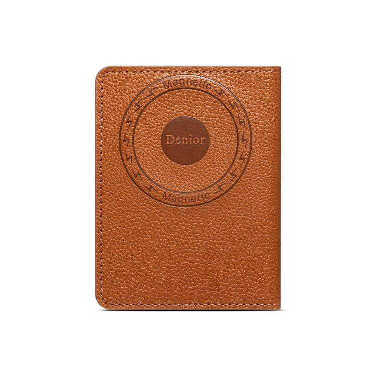 Denior V28 Litchi Texture Magnetic Vegan Leather Wallet Phone Card Holder(Brown) - Image 4