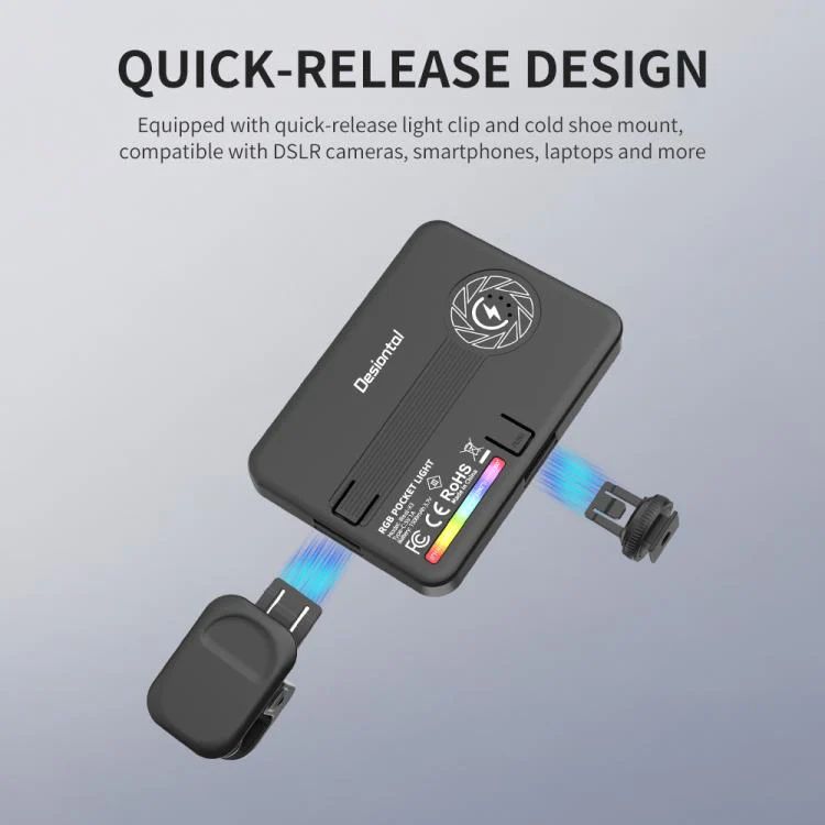 Desiontal iReal-X3 Slim RGB Fill Light 2500K-9000K Pocket LED Video Light (Black) - Image 8