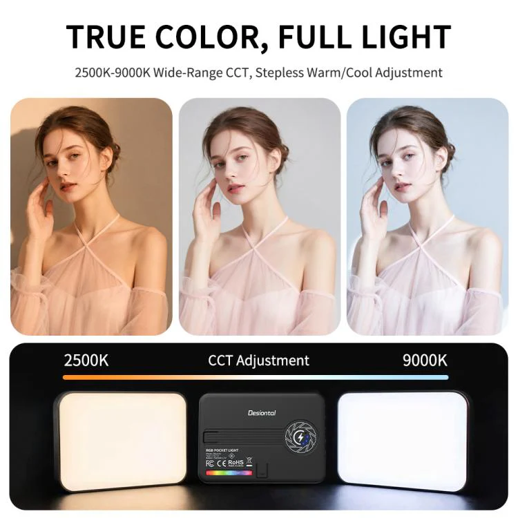 Desiontal iReal-X3 Slim RGB Fill Light 2500K-9000K Pocket LED Video Light (White) - Image 4