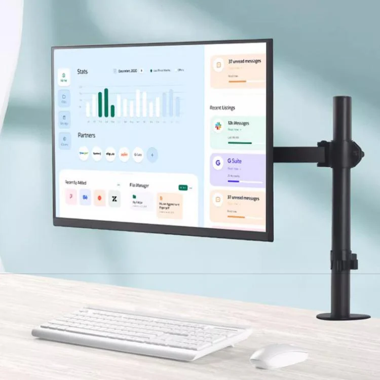 Desk Clamp Monitor Stand with Telescopic Arm, 40cm Height-Adjustable Pole Mount for Computer Screens(Black) - Image 2