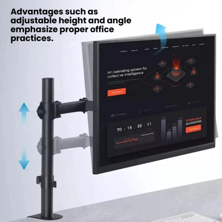 Desk Clamp Monitor Stand with Telescopic Arm, 40cm Height-Adjustable Pole Mount for Computer Screens(Black) - Image 4