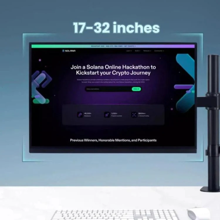 Desk Clamp Monitor Stand with Telescopic Arm, 40cm Height-Adjustable Pole Mount for Computer Screens(Black) - Image 5