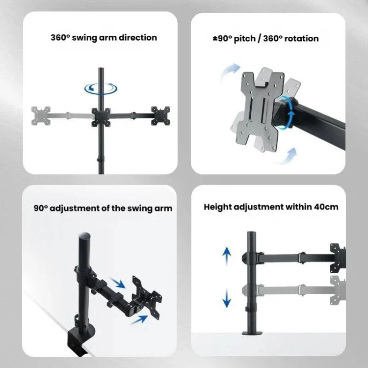 Desk Clamp Monitor Stand with Telescopic Arm, 40cm Height-Adjustable Pole Mount for Computer Screens(Black) - Image 7