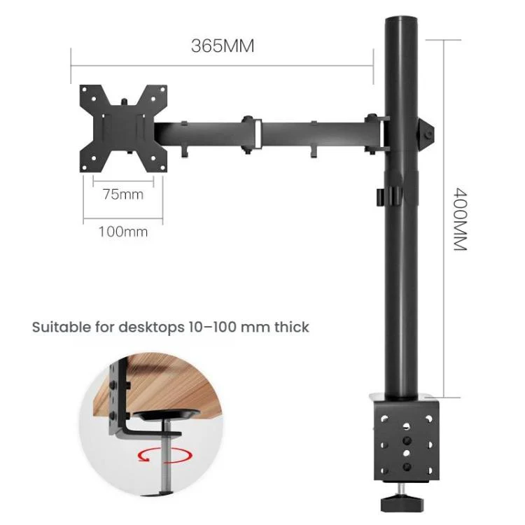 Desk Clamp Monitor Stand with Telescopic Arm, 40cm Height-Adjustable Pole Mount for Computer Screens(Black) - Image 9