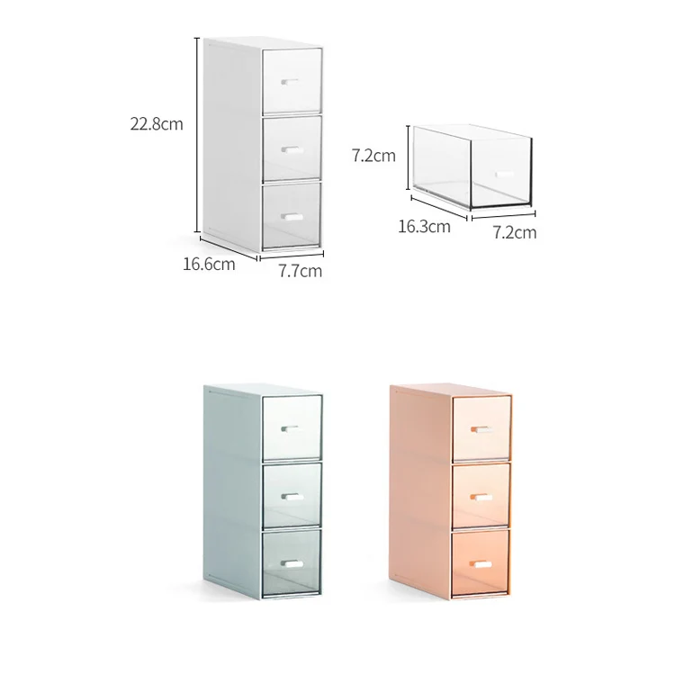 Desktop Drawer Storage Box Cosmetics Office Student Stationery Pen Dormitory Three Grid Desk Rack(Glacier Blue) - Image 2