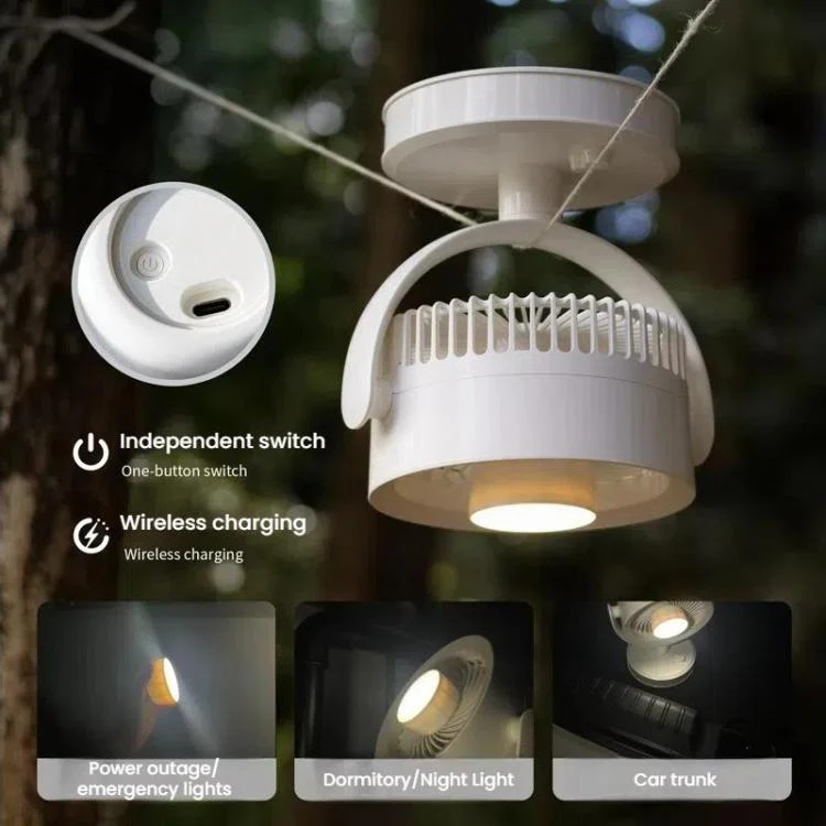 Desktop Fan Outdoor Student Office Portable Rechargeable USB Tabletop Small Fan, Color: With Light (Khaki) - Image 9