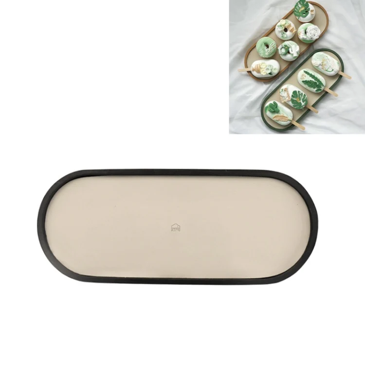 Desktop Shallow Storage Tray Sundries Tray Jewelry Display Tray , Oval (Black)