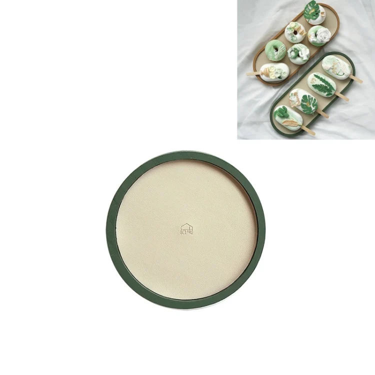 Desktop Shallow Storage Tray Sundries Tray Jewelry Display Tray , Round (Dark Green)