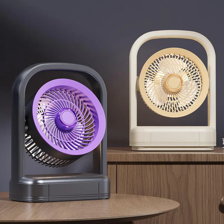 Desktop Wall-Mounted Electric Fan With Light Air Circulation Fan(Gray Purple) - Image 2