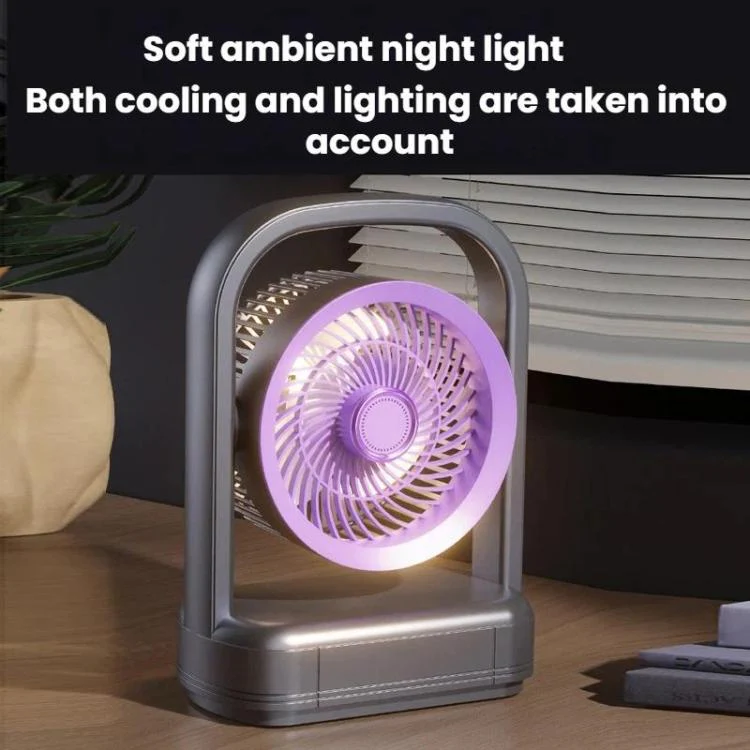 Desktop Wall-Mounted Electric Fan With Light Air Circulation Fan(Gray Purple) - Image 6