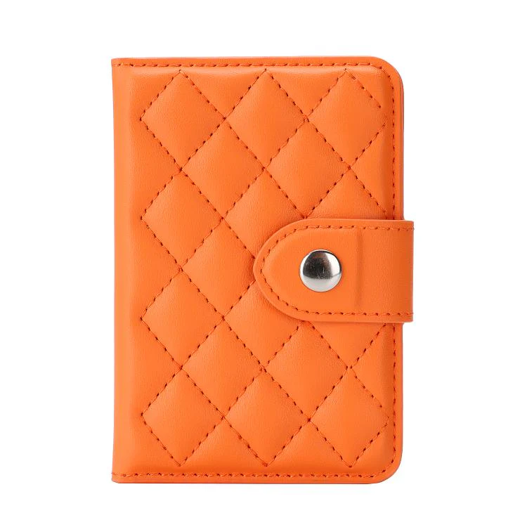 Diamond-Patterned Magnetic Vegan Leather Card Bag(Orange) - Image 2