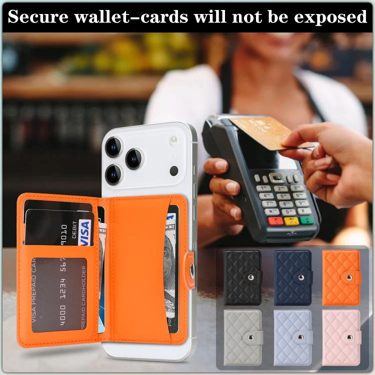 Diamond-Patterned Magnetic Vegan Leather Card Bag(Orange) - Image 6