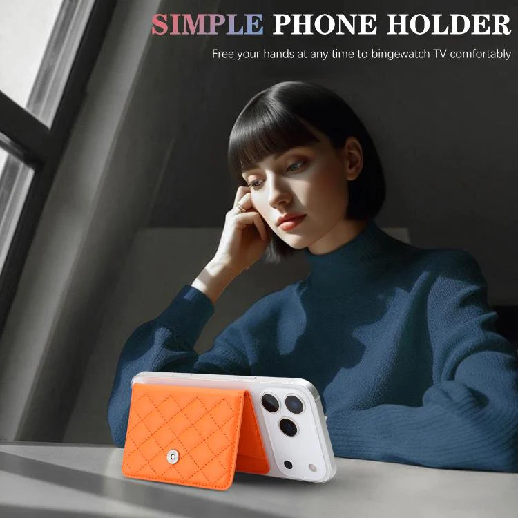 Diamond-Patterned Magnetic Vegan Leather Card Bag(Orange) - Image 7