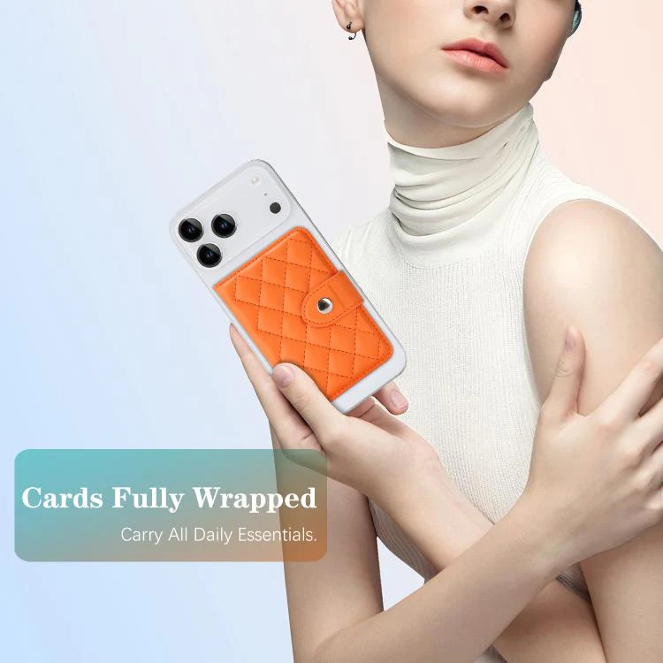 Diamond-Patterned Magnetic Vegan Leather Card Bag(Orange) - Image 8