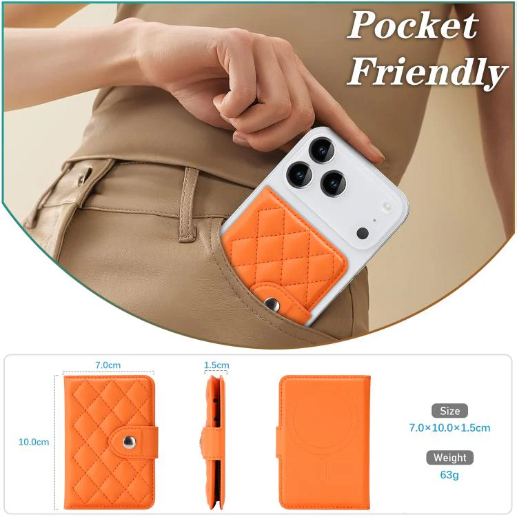 Diamond-Patterned Magnetic Vegan Leather Card Bag(Orange) - Image 9