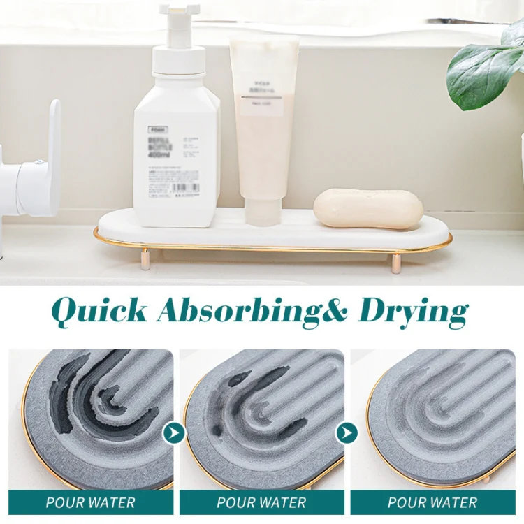 Diatomaceous Earth Countertop Water Absorbing Drying Mat Shelf Bathroom Sink Drainage Mat, Size: 30x10cm - Image 4