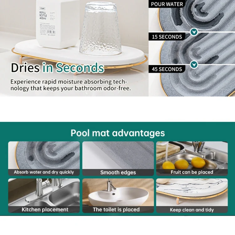 Diatomaceous Earth Countertop Water Absorbing Drying Mat Shelf Bathroom Sink Drainage Mat, Size: 30x19cm - Image 7