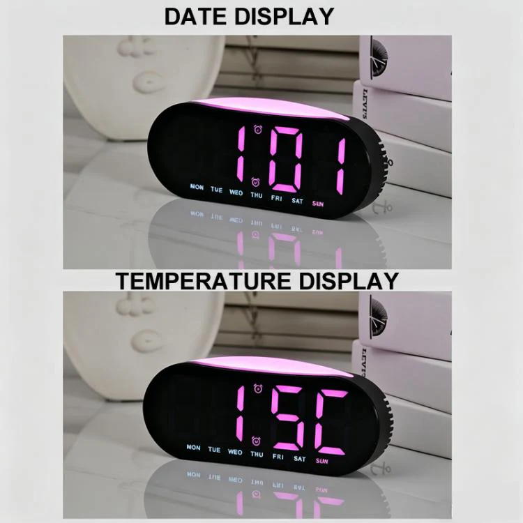Digital Alarm Clock for Bedroom With Atmosphere Night Light, 2 Alarms, Week/Date/Temperature Display(Black Shell Green Light) - Image 4