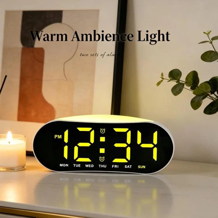 Digital Alarm Clock for Bedroom With Atmosphere Night Light, 2 Alarms, Week/Date/Temperature Display(Black Shell Green Light) - Image 5