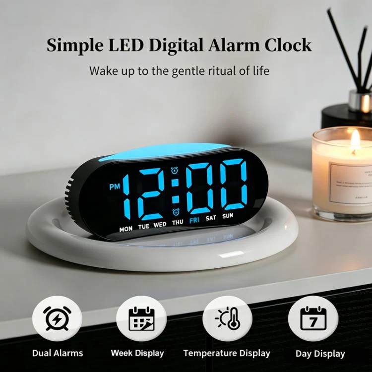 Digital Alarm Clock for Bedroom With Atmosphere Night Light, 2 Alarms, Week/Date/Temperature Display(Black Shell White Light) - Image 2