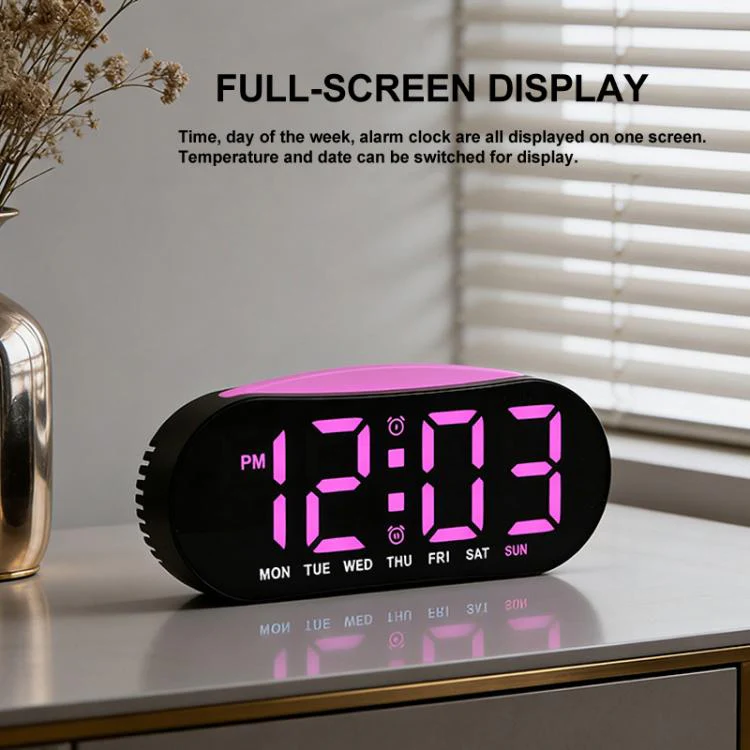 Digital Alarm Clock for Bedroom With Atmosphere Night Light, 2 Alarms, Week/Date/Temperature Display(Black Shell Yellow Light) - Image 3