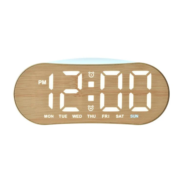 Digital Alarm Clock for Bedroom With Atmosphere Night Light, 2 Alarms, Week/Date/Temperature Display(Yellow Wood Grain)