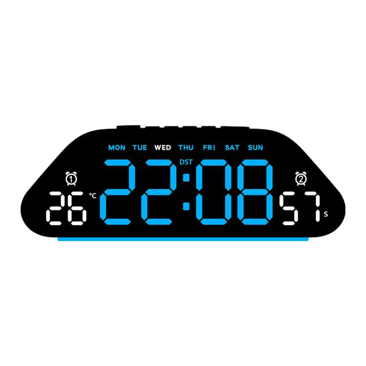 Digital Alarm Clock With Large LED Display 3 Brightness Levels, Auto-Dimming, Atmosphere Night Light & Timer(5530 Black Shell Blue Light)