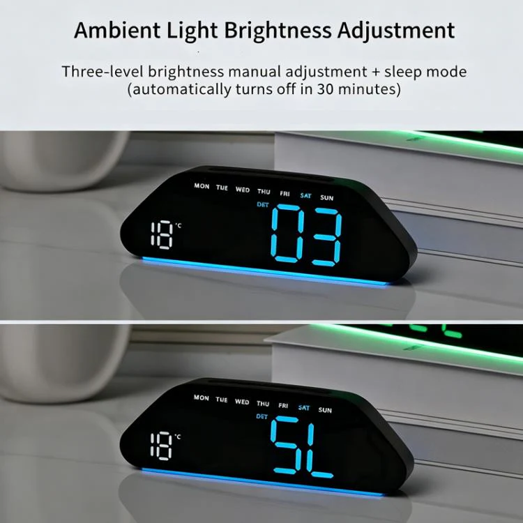 Digital Alarm Clock With Large LED Display 3 Brightness Levels, Auto-Dimming, Atmosphere Night Light & Timer(5530 White Shell Green Light) - Image 4