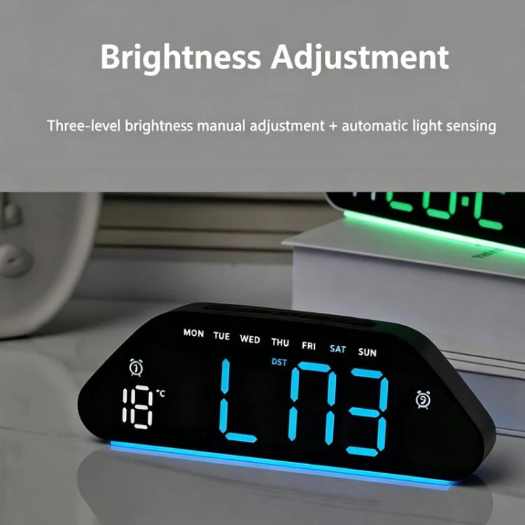 Digital Alarm Clock With Large LED Display 3 Brightness Levels, Auto-Dimming, Atmosphere Night Light & Timer(5530 White Shell Rose Red) - Image 5