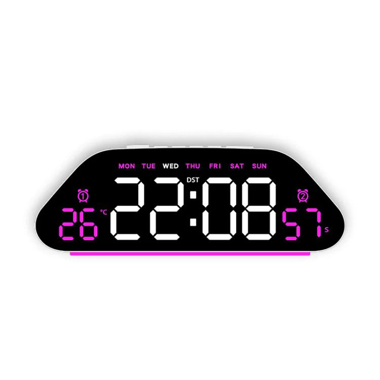 Digital Alarm Clock With Large LED Display 3 Brightness Levels, Auto-Dimming, Atmosphere Night Light & Timer(6689 White Shell Rose Red)