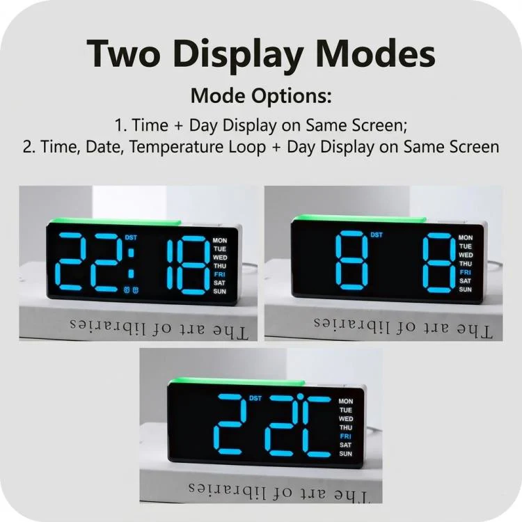 Digital Alarm Clock with RGB L-Shaped Night Light, Dual Alarms, Day/Date/Temperature Display, 3 Brightness Levels(5525 Black Shell Green Light) - Image 4
