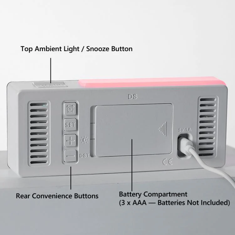 Digital Alarm Clock with RGB L-Shaped Night Light, Dual Alarms, Day/Date/Temperature Display, 3 Brightness Levels(5525 Black Shell Orange Light) - Image 7