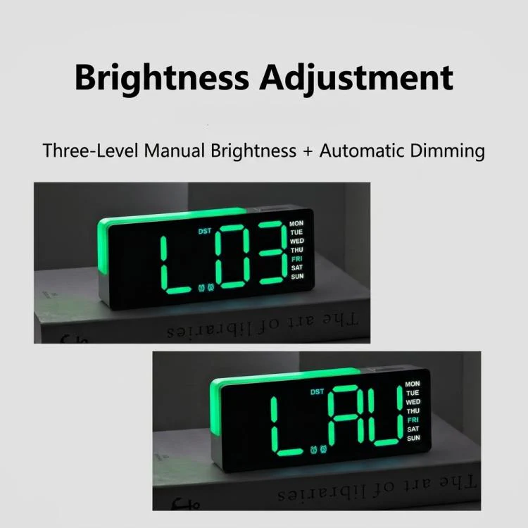 Digital Alarm Clock with RGB L-Shaped Night Light, Dual Alarms, Day/Date/Temperature Display, 3 Brightness Levels(5525 Black Shell Pink Light) - Image 6