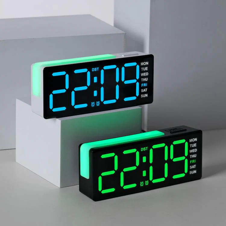 Digital Alarm Clock with RGB L-Shaped Night Light, Dual Alarms, Day/Date/Temperature Display, 3 Brightness Levels(6682 White Shell) - Image 2