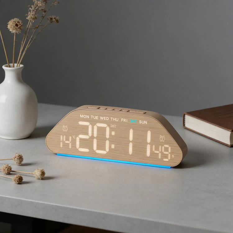 Digital Alarm Clock With USB Output Charger Accurate To The Second LED Desk Clock(5535A Wood Grain)