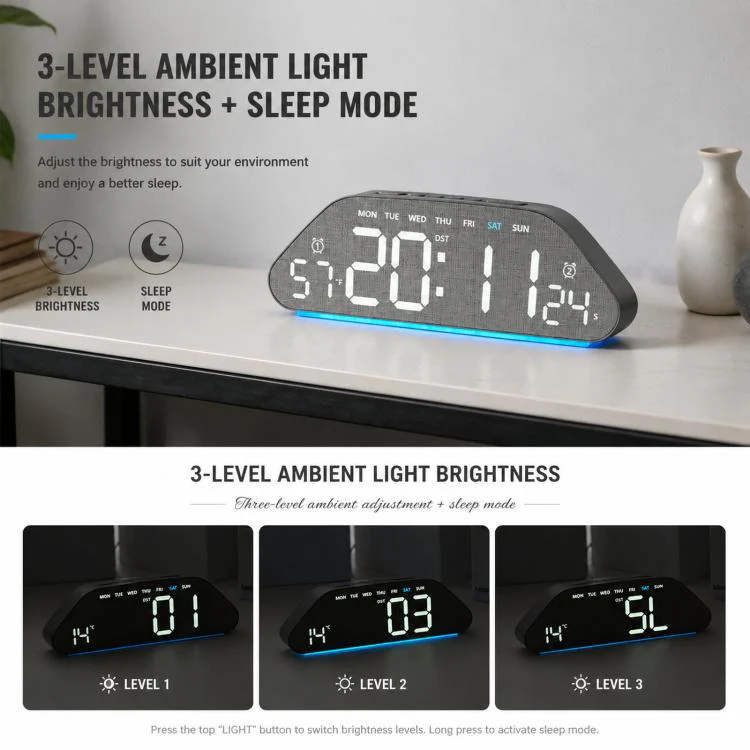 Digital Alarm Clock With USB Output Charger Accurate To The Second LED Desk Clock(5535A Wood Grain) - Image 4