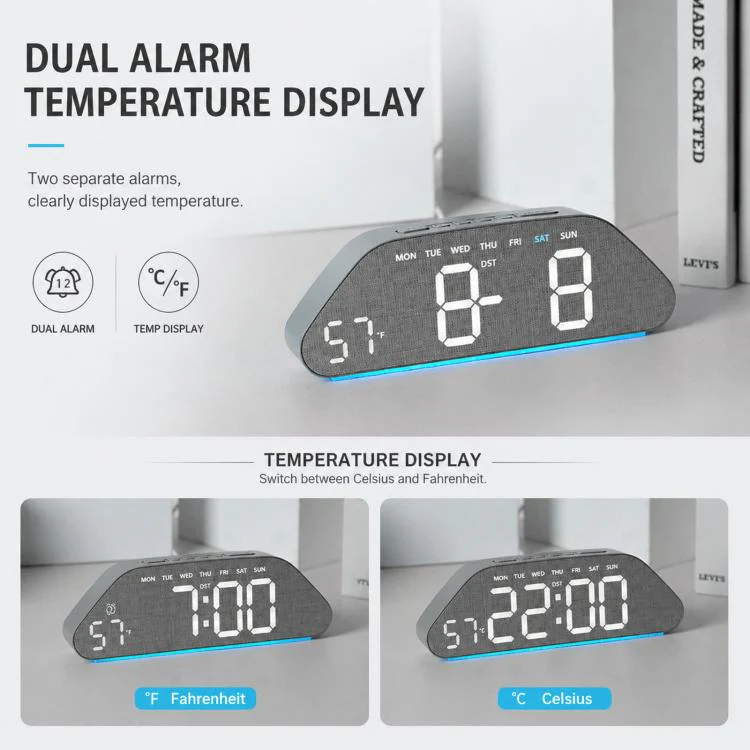 Digital Alarm Clock With USB Output Charger Accurate To The Second LED Desk Clock(5535A Wood Grain) - Image 5
