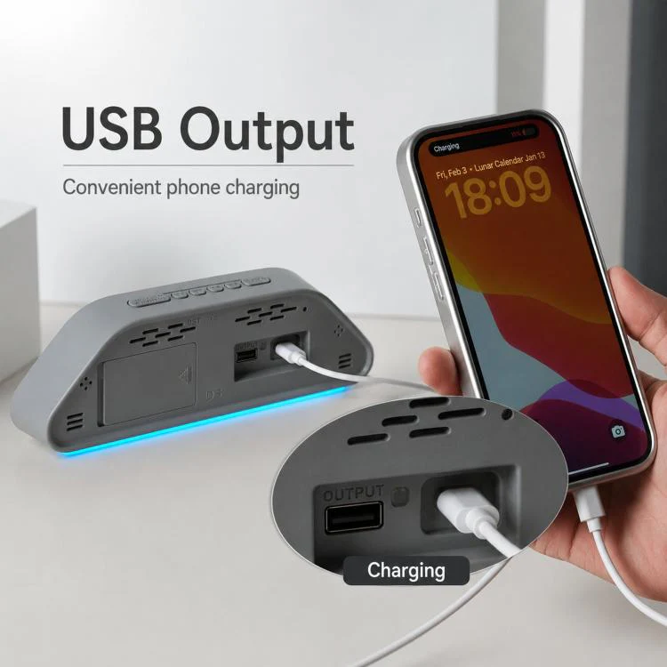 Digital Alarm Clock With USB Output Charger Accurate To The Second LED Desk Clock(5535A Wood Grain) - Image 6