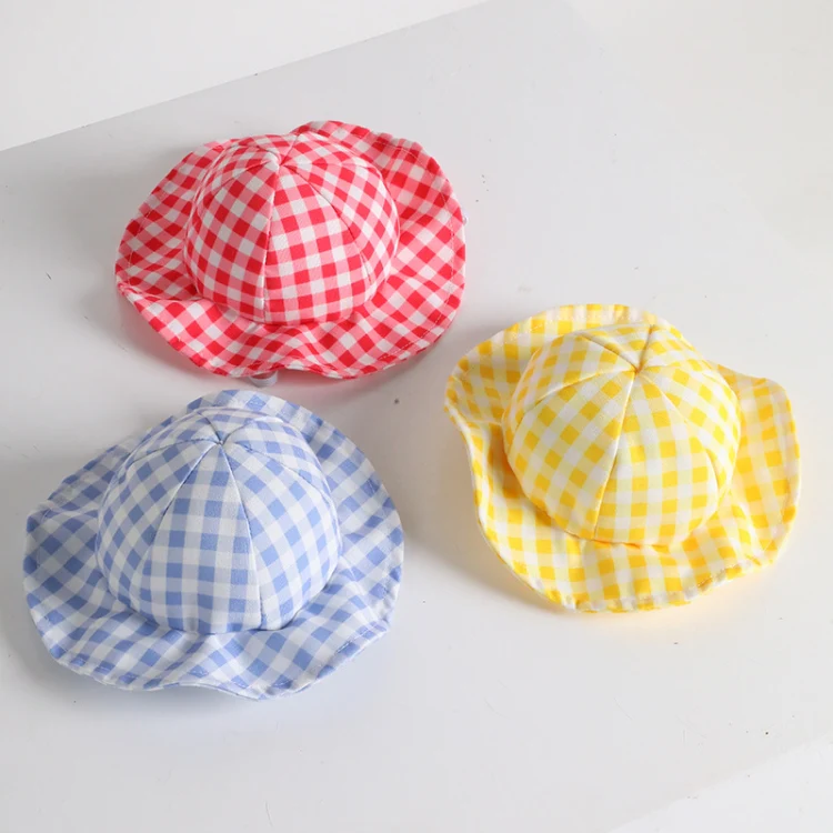Dog Hat Summer Cool Photo Decoration Pet Cat Sun Hat, Size: M(Yellow Grid) - Image 2