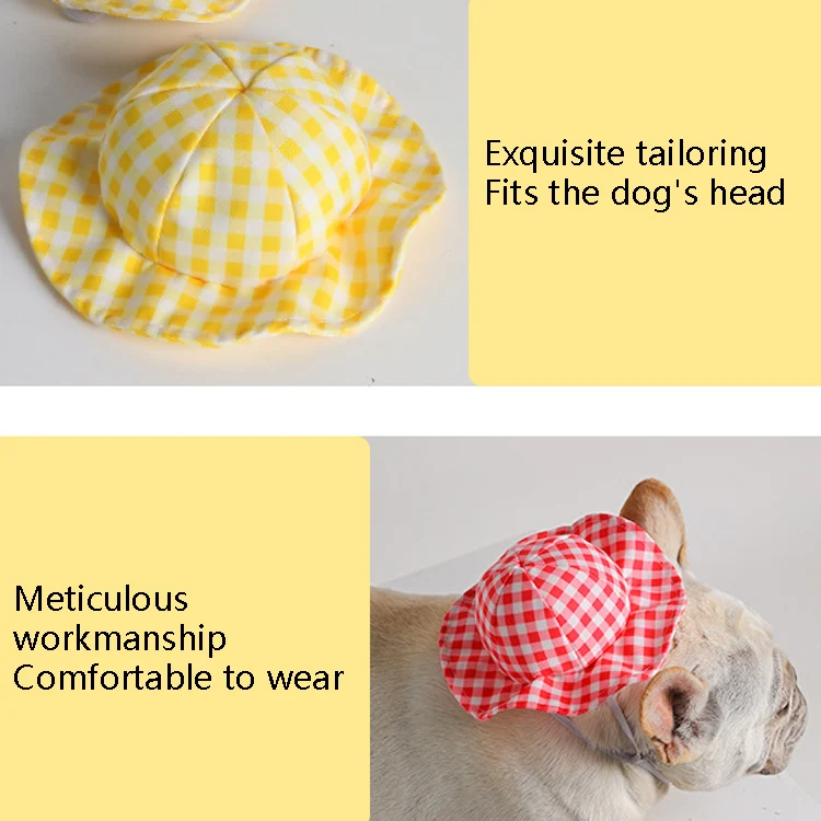 Dog Hat Summer Cool Photo Decoration Pet Cat Sun Hat, Size: M(Yellow Grid) - Image 3
